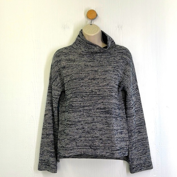 Madewell - Navy & White Tweed Mock-neck Long Sleeve Textured Top Size XS - Picture 1 of 10